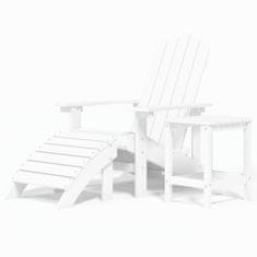 Vidaxl vidaXL Adirondack stol z naslonom za noge in mizo, HDPE, bel