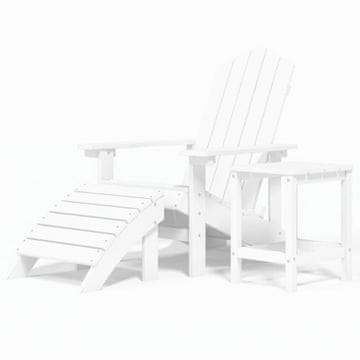 Vidaxl Vrtni stol Adirondack s stolčkom za noge in mizico HDPE bel