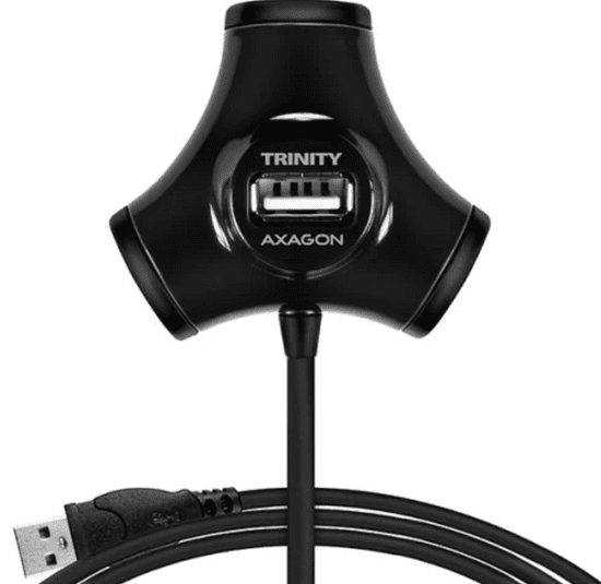 AXAGON Trinity Hub, 4x USB 2.0, 120 cm, USB-C, črn (HUE-X3B)