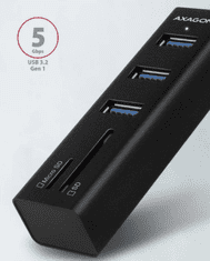 AXAGON hub, 3x USB 3.2, čitalnik SD, MicroSD, 20 cm USB-A (HMA-CR3A)