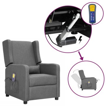 Vidaxl Masažni stol s funkcijo vstajanja svetlo sivo blago