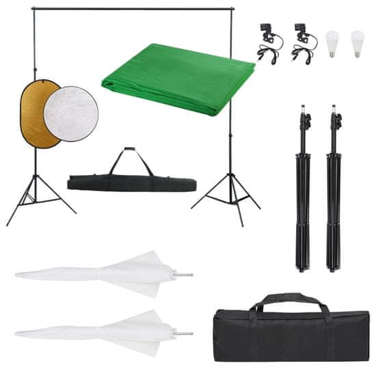 Vidaxl Komplet za foto studio z lučmi, ozadjem in odbojnikom