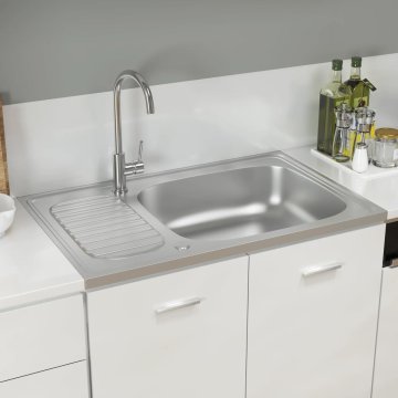 Vidaxl Kuhinjsko pomivalno korito z odcejalnikom srebrno 800x500x155cm