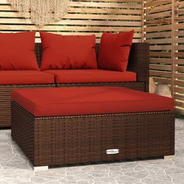 Vidaxl vidaXL Vrtni stolček z blazino rjav 70x70x30 cm poli ratan