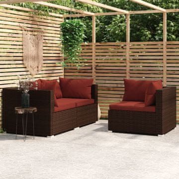 Vidaxl vidaXL 3-delna vrtna sedežna garnitura z blazinami, PE ratan, rjava