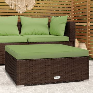 Vidaxl vidaXL Vrtni stolček z blazino rjav 70x70x30 cm poli ratan