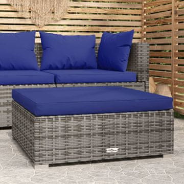 Vidaxl vidaXL Vrtni stolček za noge z blazino, siv, 70x70x30 cm, poli ratan