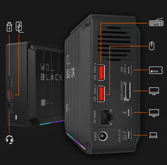 Western Digital D50 Game Dock SSD disk, 1 TB, NVMe, črn (WDBA3U0010BBK-EESN)