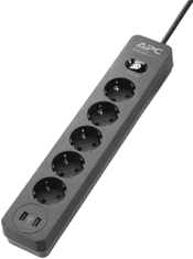 APC SurgeArrest Essential razdelilec, prenapetostna zaščita, 5x Schuko, 2x USB, 230V (PME5U2B-GR)