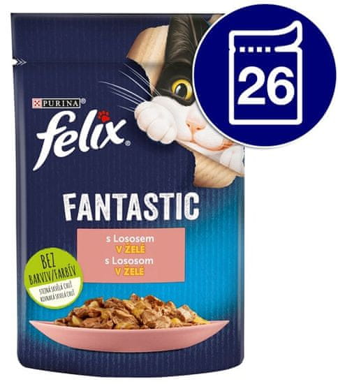 Felix hrana za mačke Fantastic z lososom v želeju, 26 x 85 g