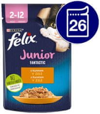 Felix hrana za mačke Fantastic Junior s piščancem v želeju, 26 x 85 g