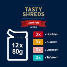 Felix Tasty hrana za mačke Tasty Shreds z govedino, piščancem, lososom in tuno v soku, 72 x 80 g