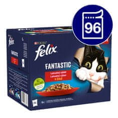 hrana za mačke Fantastic piščanec, govedina, zajec, jagnjetina v želeju, 96 x 85 g