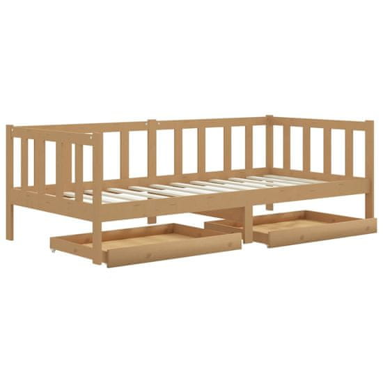 Vidaxl Dnevna postelja s predali 90x200 cm medeno rjava borovina