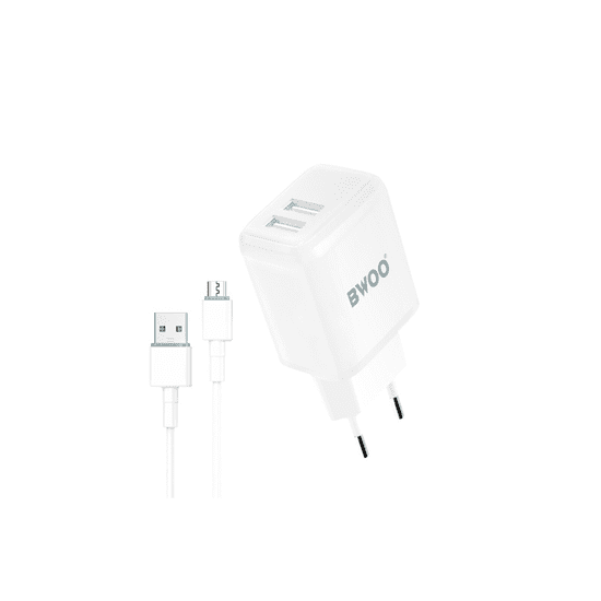 BWOO Polnilec za telefon CDA60V 2x USB 2,4A bel + kabel microUSB