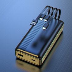 DUDAO K4Pro USB Power Bank 20000mAh + kabel Lightning / USB-C / Micro USB, črna/zlato