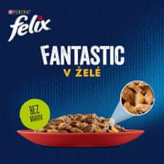 Felix hrana za mačke Fantasticz govedino, piščancem, tuno, trsko v želeju, 80 x 85 g