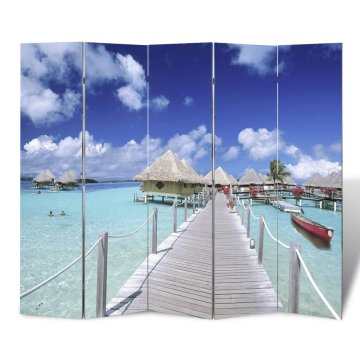 Vidaxl Zložljiv paravan 200x170 cm plaža