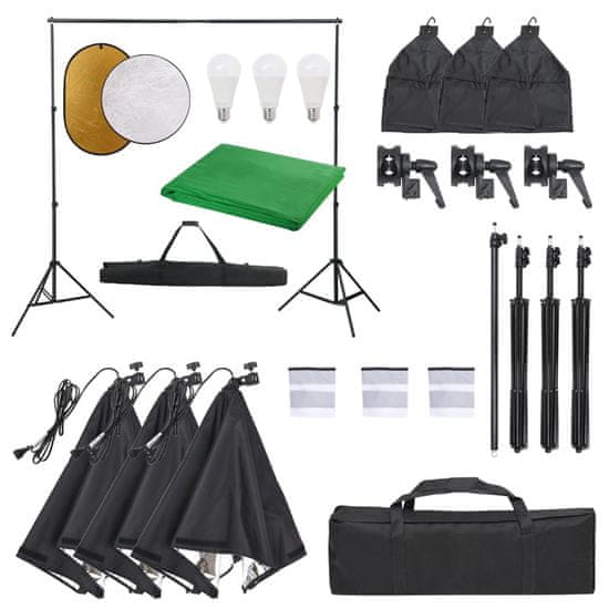 Vidaxl Komplet za foto studio z lučmi, ozadjem in odbojnikom