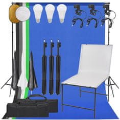 Vidaxl Komplet za foto studio z lučmi, fotografsko mizo in odbojnikom