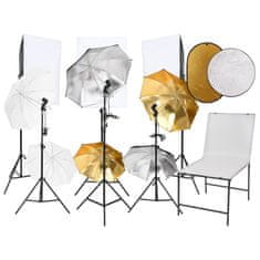 Vidaxl Komplet za foto studio z lučmi, fotografsko mizo in odbojnikom