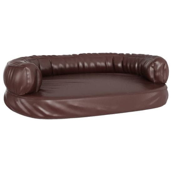 Vidaxl Ergonomska pasja postelja iz pene rjava 75x53 cm um. usnje