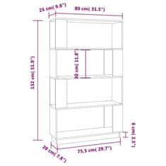 Vidaxl Knjižna omara/pregrada črna 80x25x132 cm trdna borovina