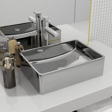 Vidaxl Umivalnik keramičen 41x30x12 cm srebrn