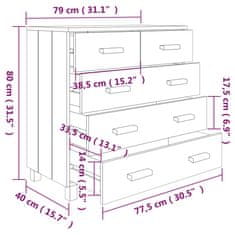 Vidaxl Komoda HAMAR medeno rjava 79x40x80 cm trdna borovina