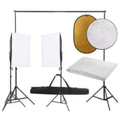 Vidaxl Komplet za foto studio z lučmi, ozadjem in odbojnikom