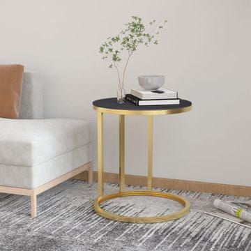 Vidaxl vidaXL Stranska mizica, zlat okvir in črno kaljeno steklo, 45 cm