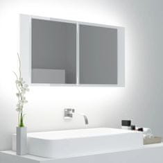 Vidaxl LED kopalniška omarica z ogledalom visok sijaj bela 90x12x45 cm