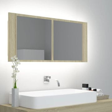 shumee vidaXL Kopalniška omarica z ogledalom in LED svetilko, hrast sonoma, 100x12x45 cm