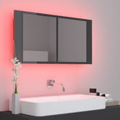 Vidaxl LED kopalniška omarica z ogledalom visok sijaj siva 90x12x45 cm