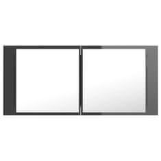 Vidaxl LED kopalniška omarica z ogledalom visok sijaj siva 100x12x45cm