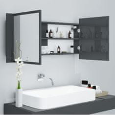 Vidaxl LED kopalniška omarica z ogledalom visok sijaj siva 100x12x45cm