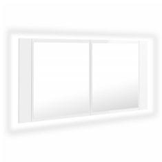 Vidaxl LED kopalniška omarica z ogledalom visok sijaj bela 90x12x45 cm