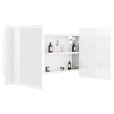Vidaxl LED kopalniška omarica z ogledalom visok sijaj bela 90x12x45 cm