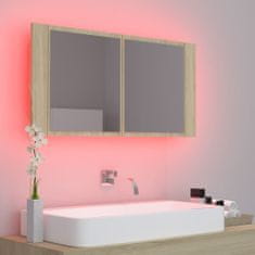 Greatstore LED kopalniška omarica z ogledalom sonoma hrast 90x12x45 cm