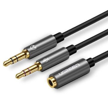 Ugreen AUX 3,5 mm mini jack razdelilnik za mikrofon in slušalke, črn