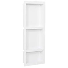 Vidaxl Niša za tuš kabino z 3 predelkoma visok sijaj bela 41x99x9 cm