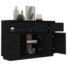 Vidaxl Komoda črna 110x34x75 cm trdna borovina