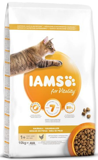 IAMS hrana za mačke Cat Adult Hairball Chicken, 10 kg