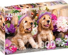 ENJOY Puzzle mladički koker španjela s klobučki v obliki rožic 1000 kosov