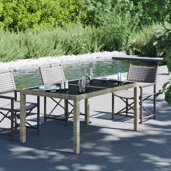 Vidaxl Vrtna miza 150x90x75 cm kaljeno steklo in poli ratan bež