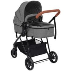 Vidaxl Otroški voziček 3 v 1 svetlo siv in črn jeklen