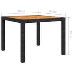 shumee Vrtna miza 90x90x75 cm poli ratan in akacijev les črna
