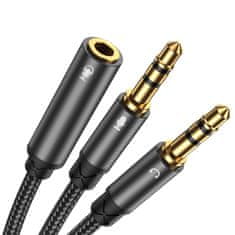 Joyroom aux razdelilni kabel 3,5 mm mini jack (ženski) - 2x 3,5 mm mini jack (moški - mikrofon in slušalke) 0,2 m črn (sy-a05)