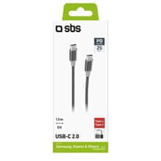 SBS USB-C na USB-C podatkovni kabel, 25 W, 1,5 m, siv