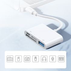 slomart joyroom hub večnamenski adapter otg lightning - usb 3.2 gen 1 (3.0, 3.1 gen 1) / bralnik kartic sd, tf / lightning bela (s-h142 bela)